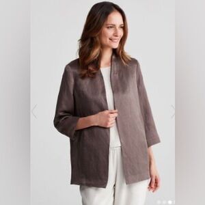 Eileen Fisher Cobblestone Silk Linen Blend Organic Jacket Blazer